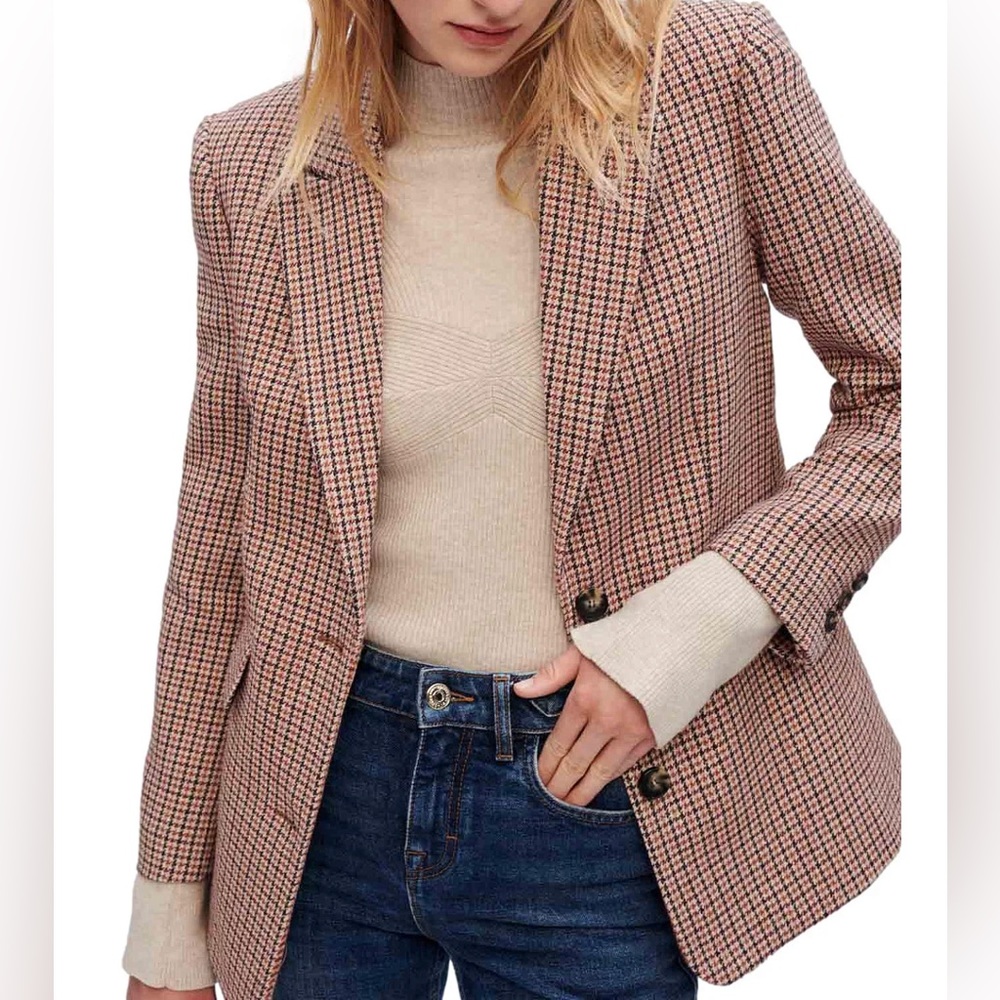 Maje Vaisa Plaid Button Blazer